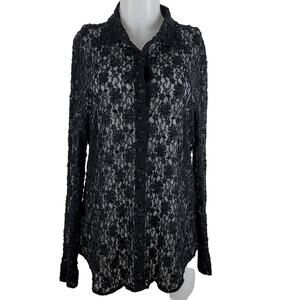 Chico's Design Semi Sheer Lace Beaded Blouse Women 3-L